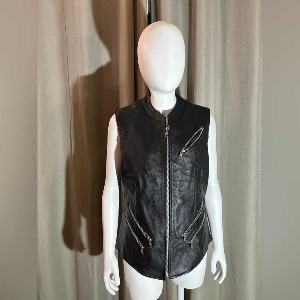 Black Leather Sleeveless Jacket